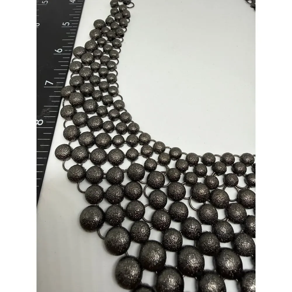 Gunmetal Textured Disc Bib Necklace Statement Collar Brutalist Goth Maximalist